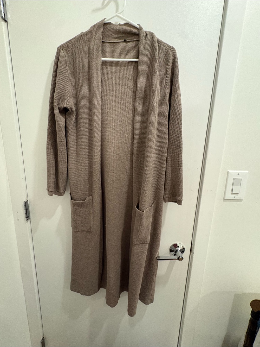 Source Unknown Long Open-Front Cardigan in Taupe